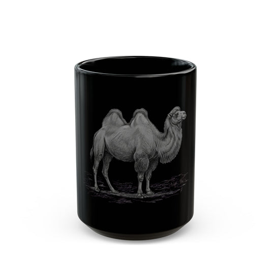 "Pencil Sketch Art Camel" Black Ceramic Mug