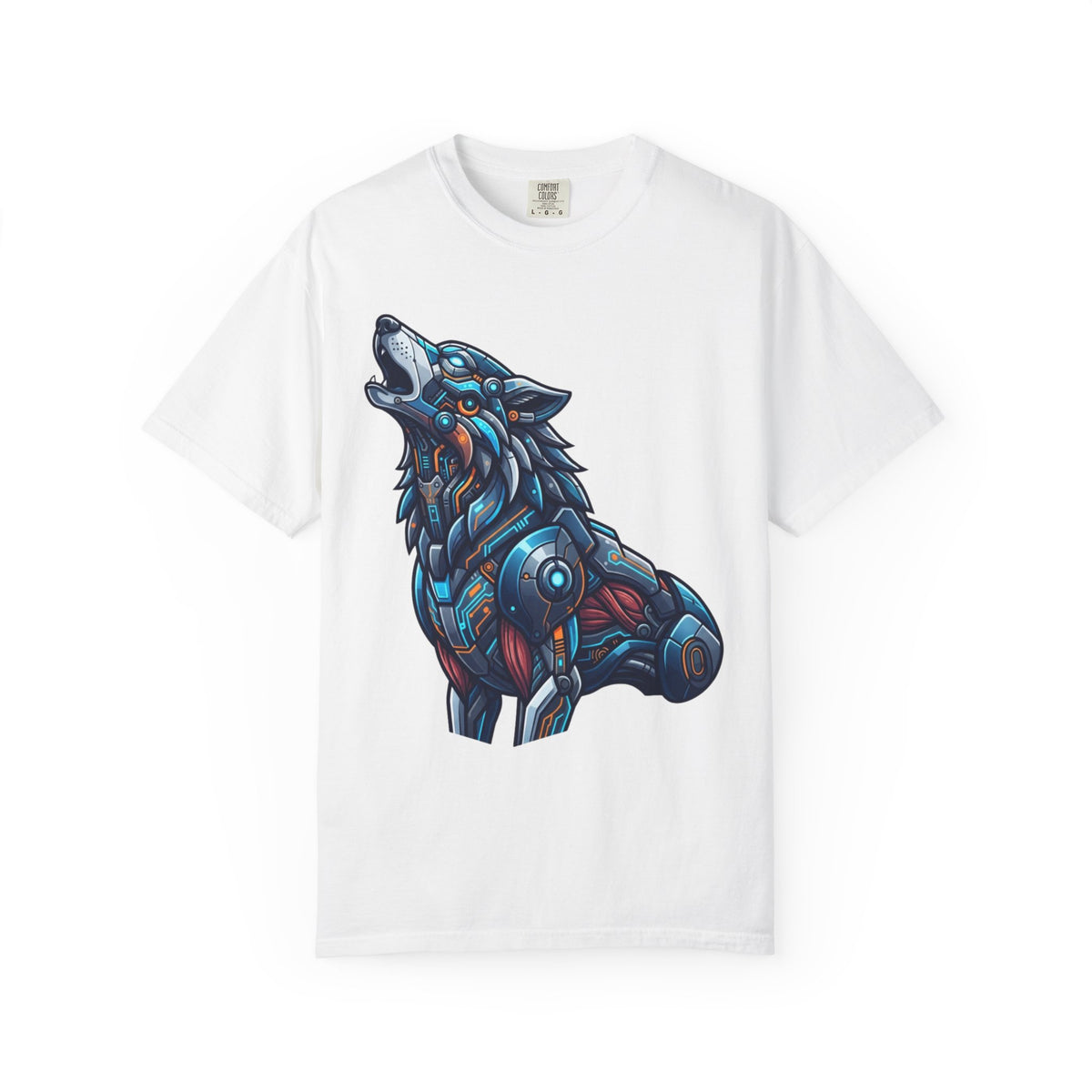 Color: White | Cyber Wolf Unisex Garment-Dyed Tee