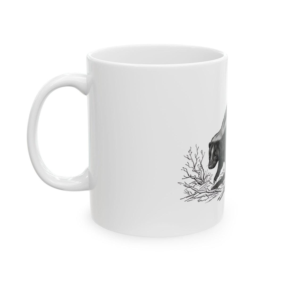 "Pencil Sketch Art Skunk" White Ceramic Mug