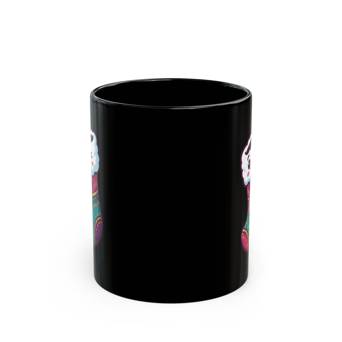"My Stocking Is Hungry" Black Ceramic Mug — Graphic