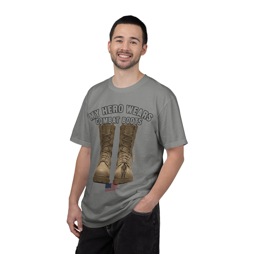 "My Hero Wears Combat Boots" Unisex Garment-Dyed T-shirt
