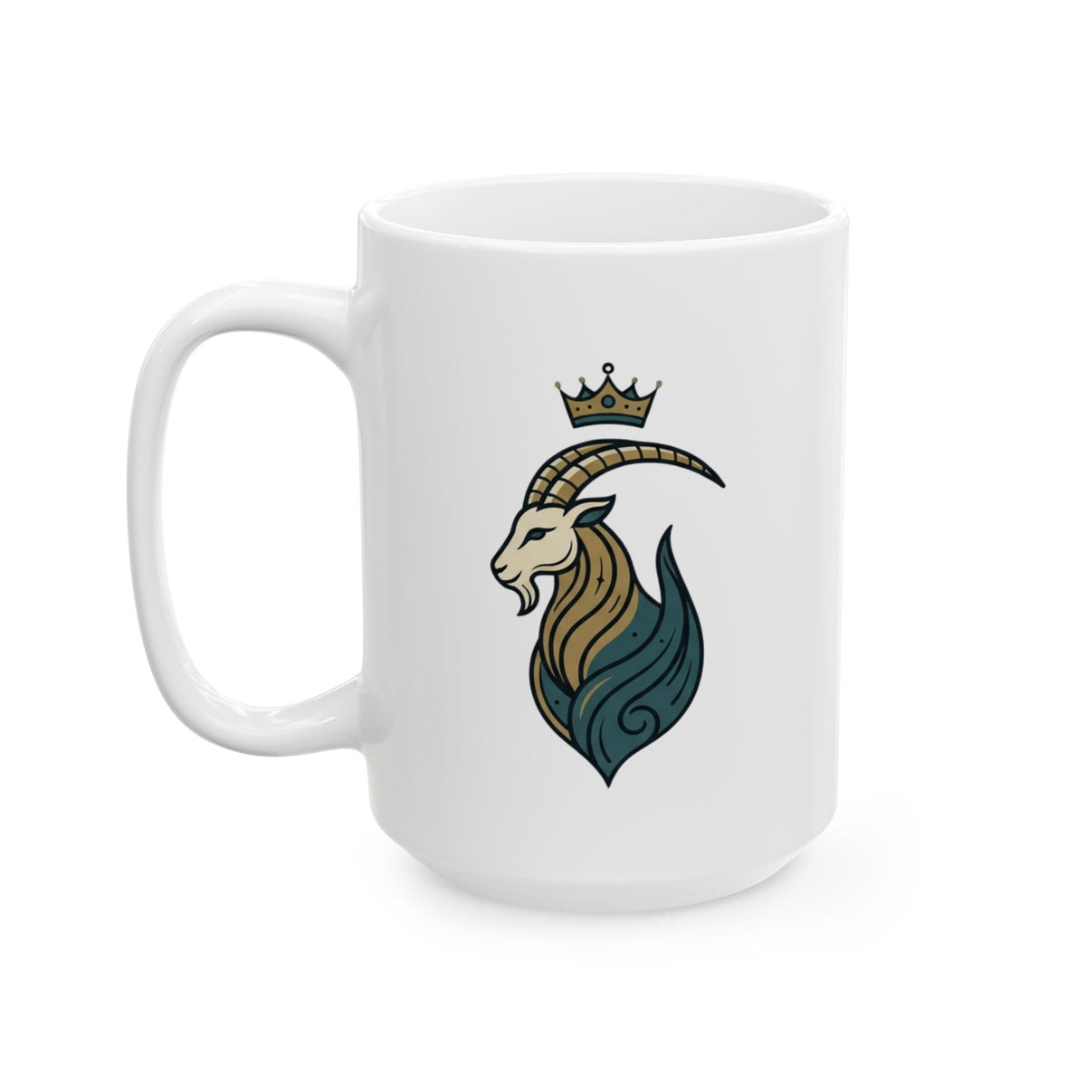 "Capricorn- The Sea-Goat Crest" White Ceramic Mug — Graphic
