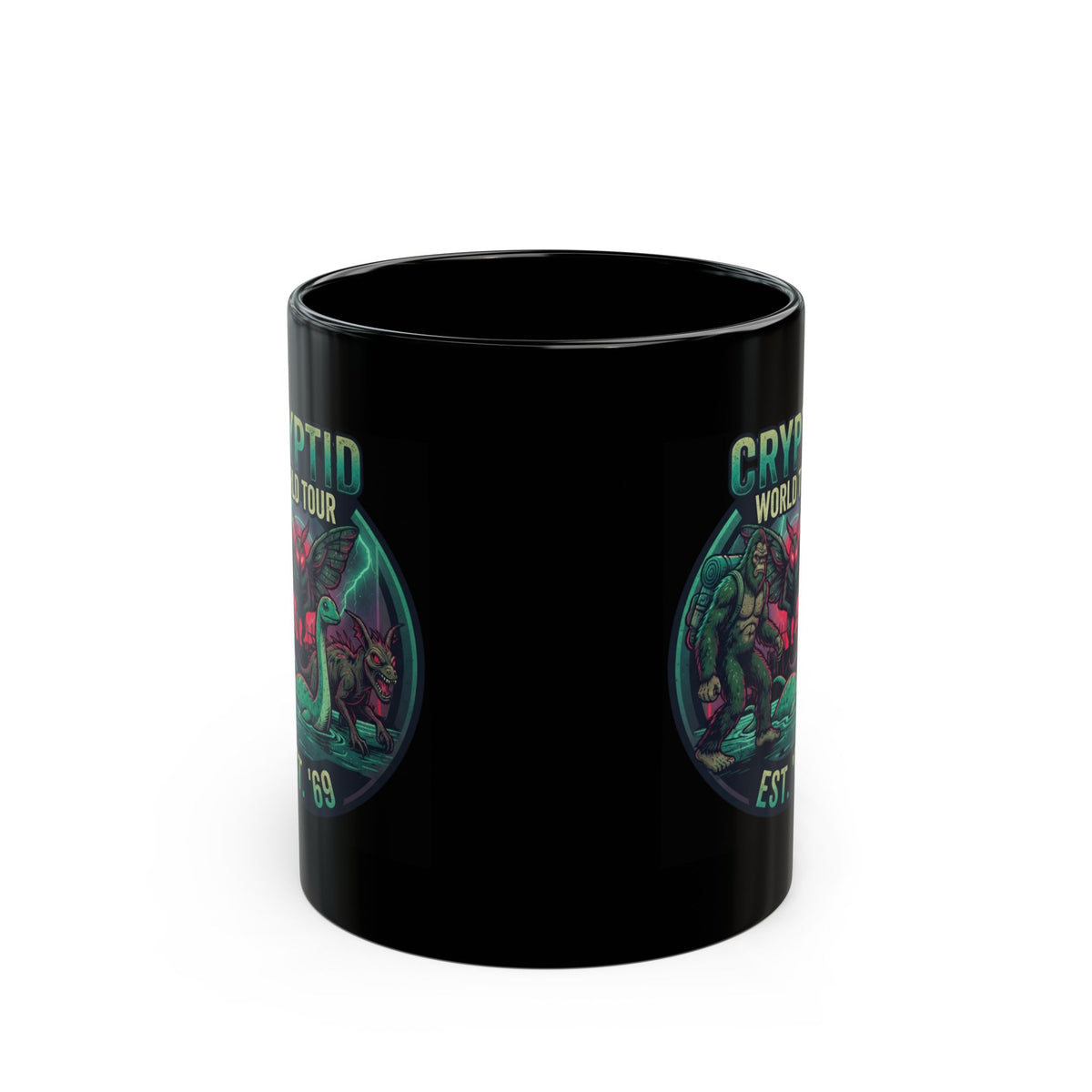 "Puzizia (Global-Cryptid Mashup) Cryptid World Tour" Black Ceramic Mug — Graphic