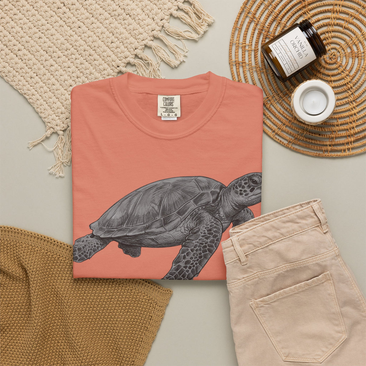"Pencil Sketch Art Sea Turtle" Unisex Garment-Dyed Tee