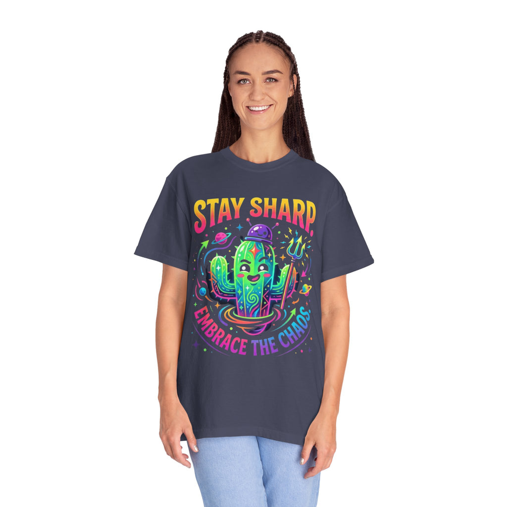 "Stay Sharp Embrace the Chaos" Unisex Garment-Dyed Tee