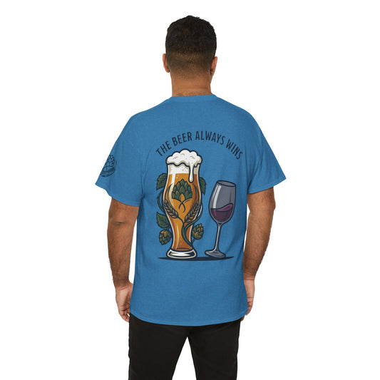 Color: Heather Sapphire | The Beer Always Wins Premium Graphic Tee