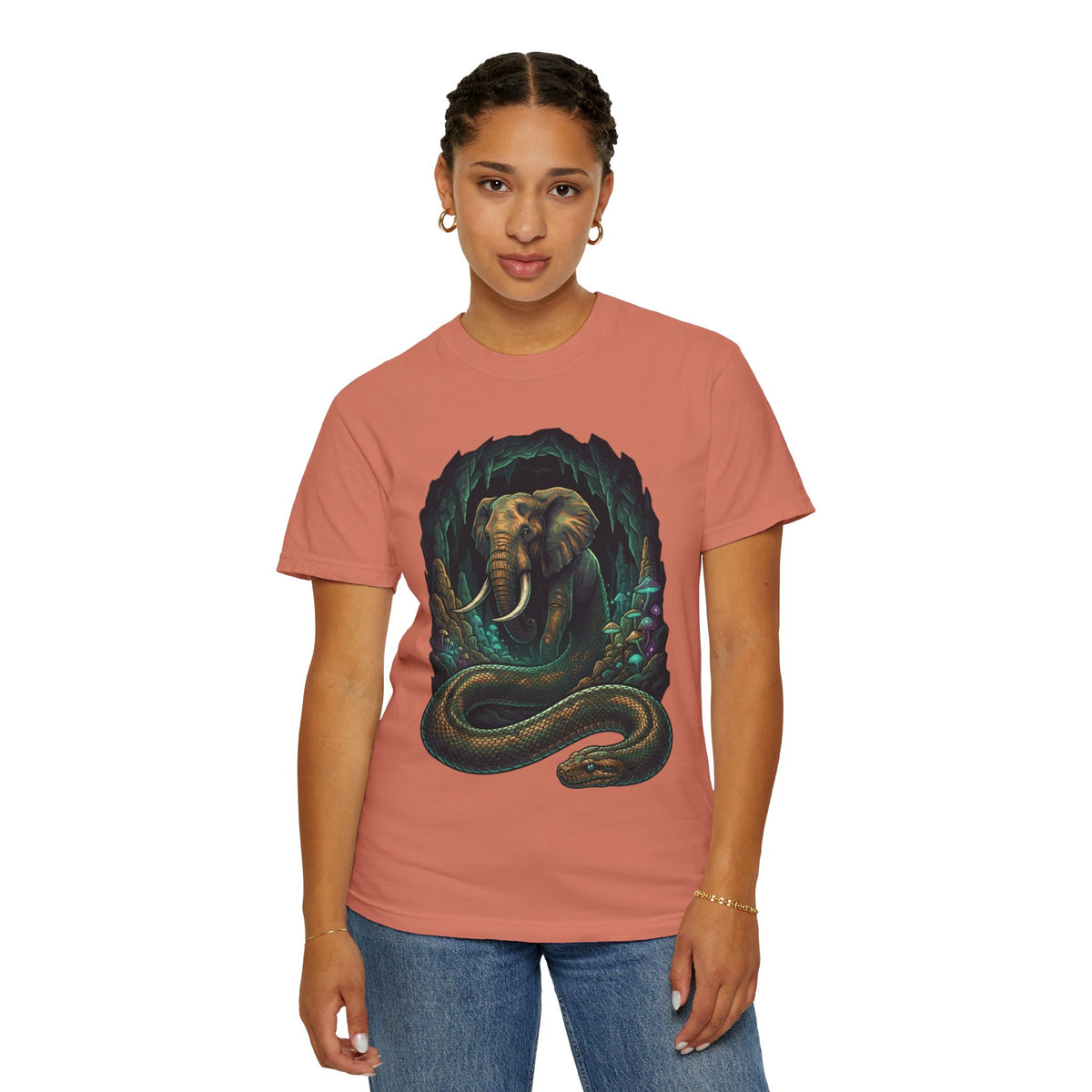 Color: Terracotta | Grootslang (South African Mythology) Unisex Garment-Dyed Tee