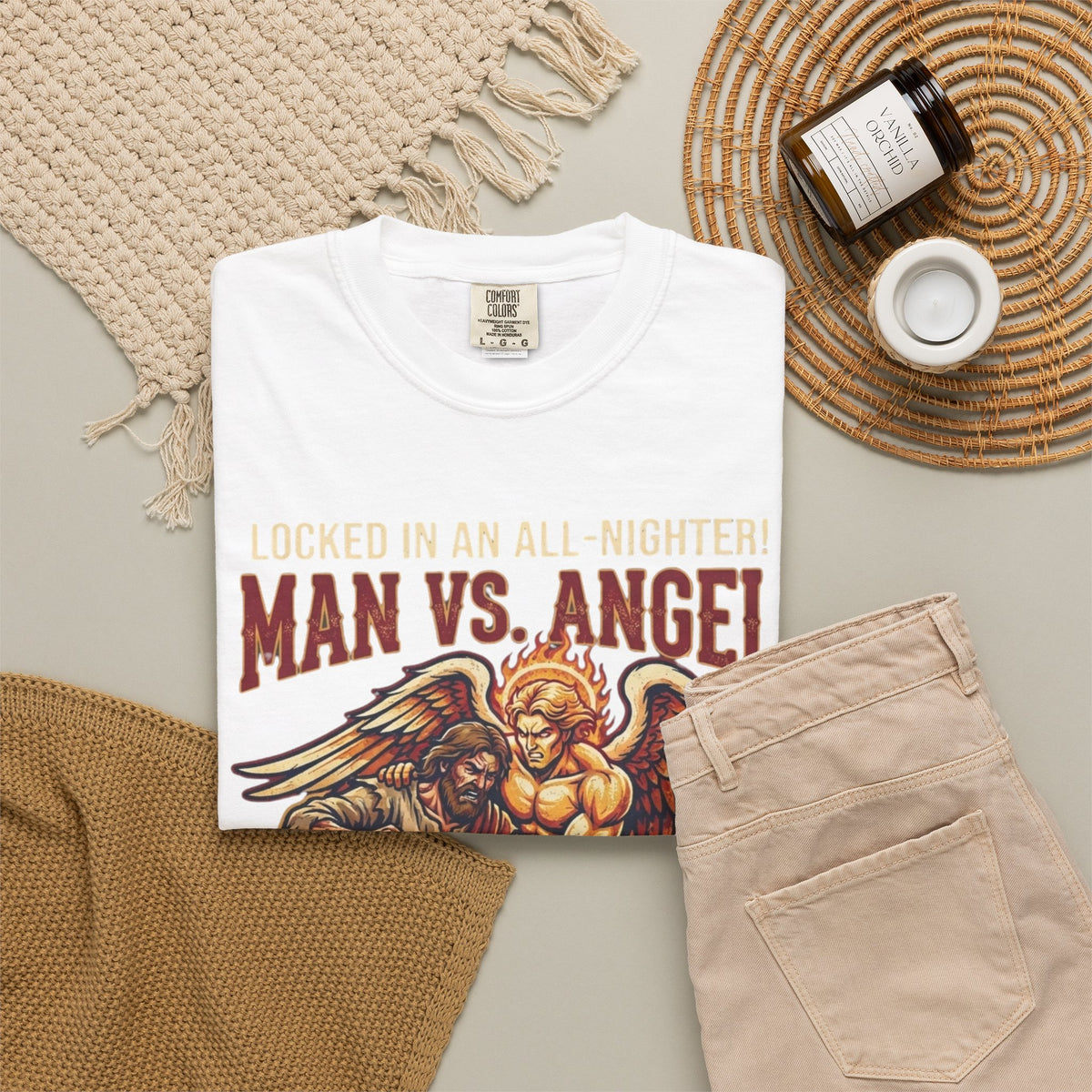 Good Book Series Man vs Angel Unisex Garment-Dyed Tee