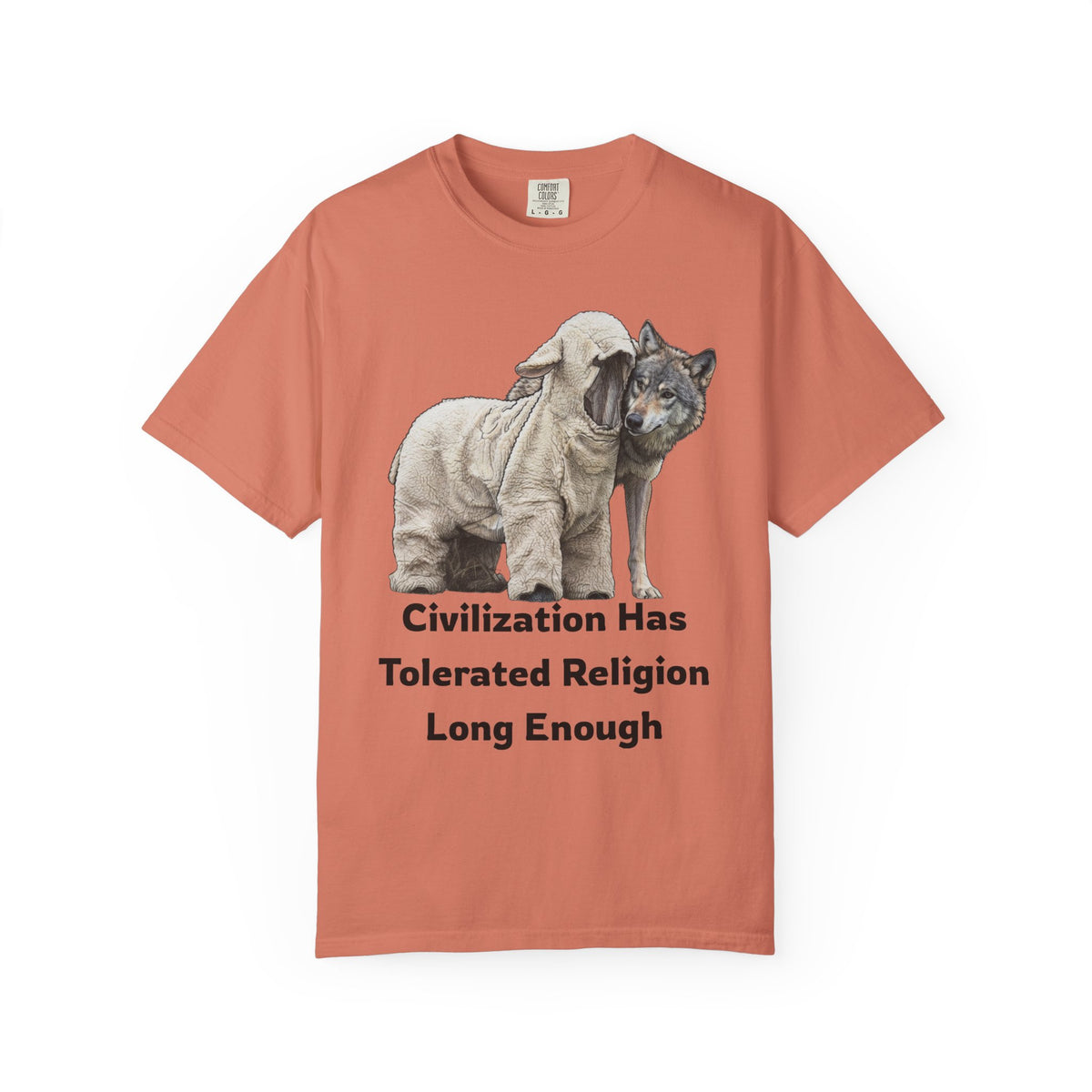 Color: Terracotta | Civilization Tolerated Religion Unisex Garment-Dyed Tee