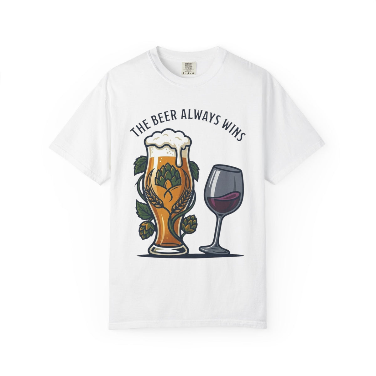 Color: White | The Beer Always Wins Unisex Garment-Dyed Tee