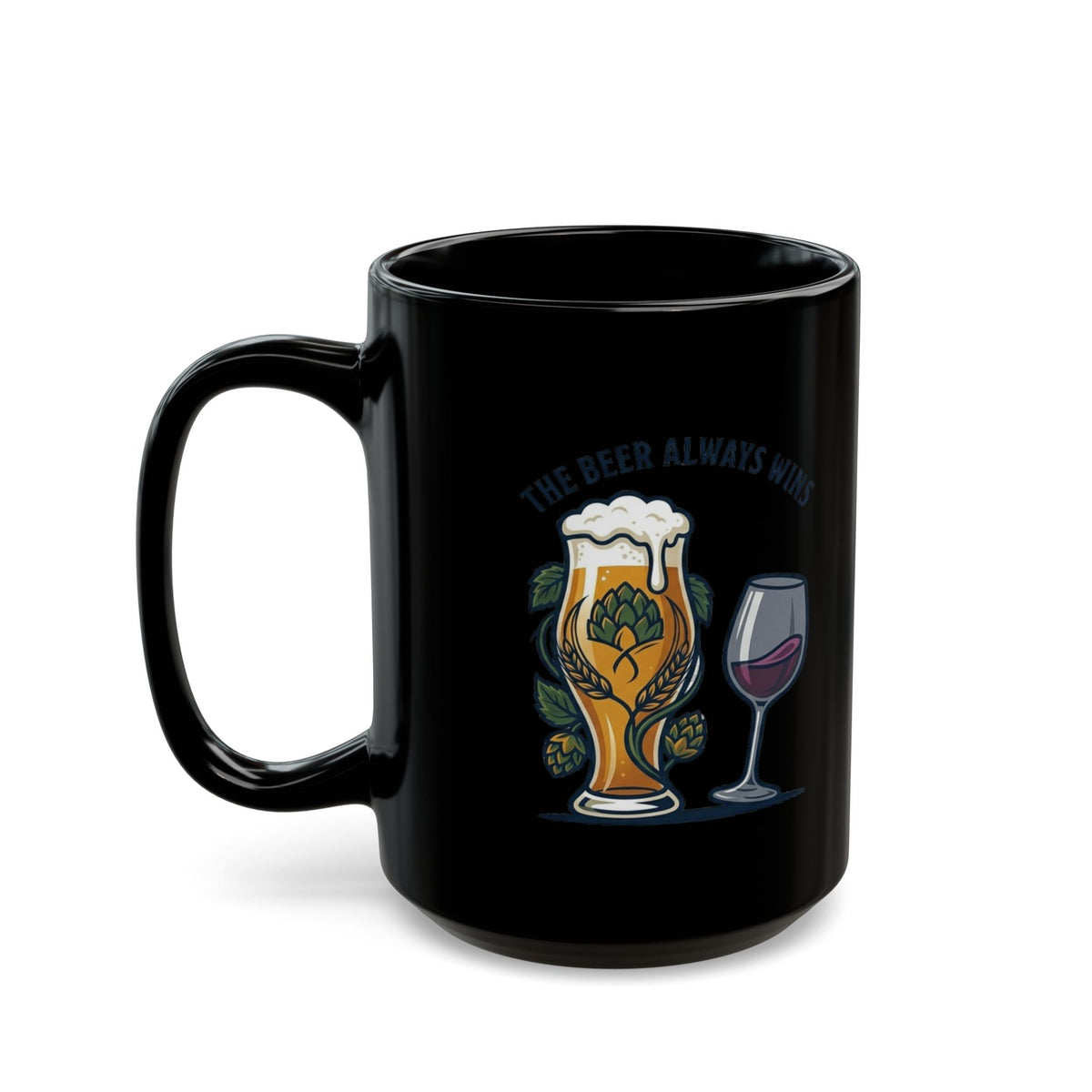 "The Beer Always Wins" Black Ceramic Mug