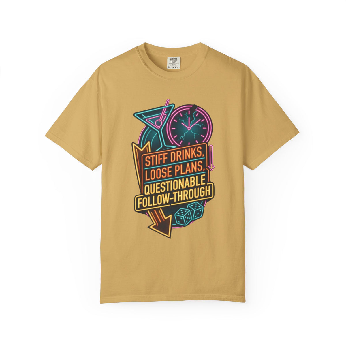 "Stiff Drinks Loose Plans" Unisex Garment-Dyed Tee