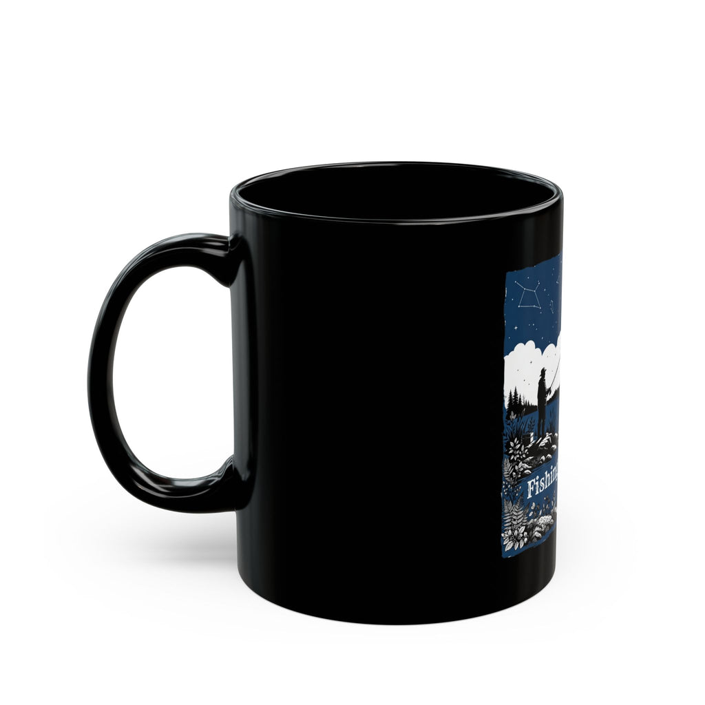 "Fishing in the Dark" Black Ceramic Mug