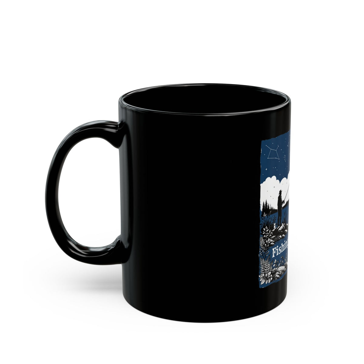 "Fishing in the Dark" Black Ceramic Mug