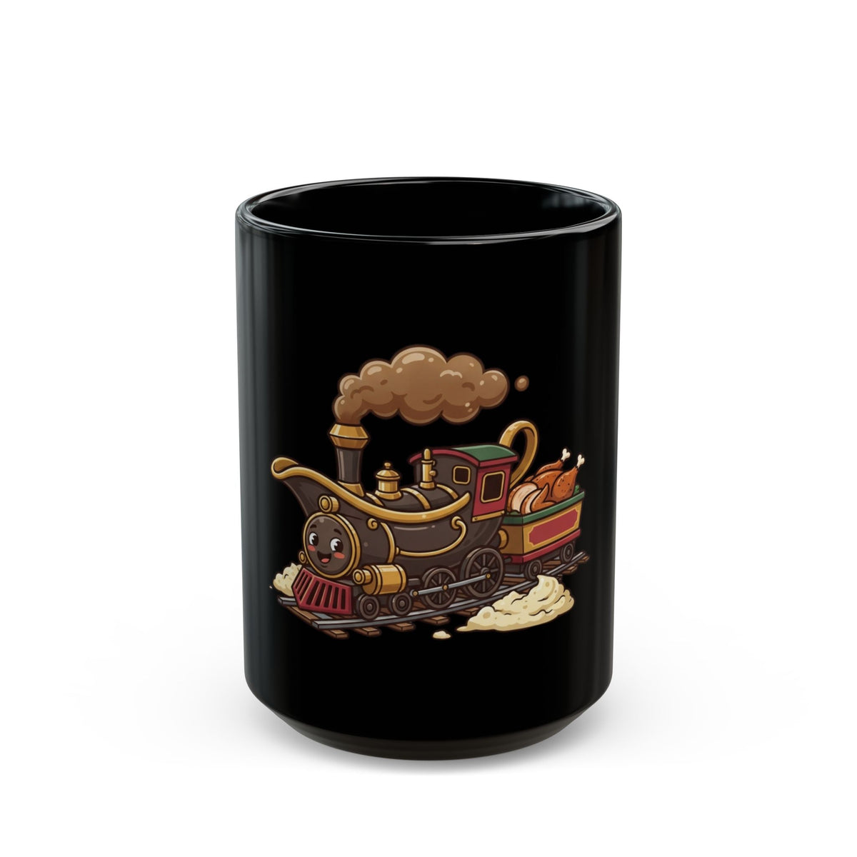 "Next Stop Food Coma" Black Ceramic Mug — Graphic
