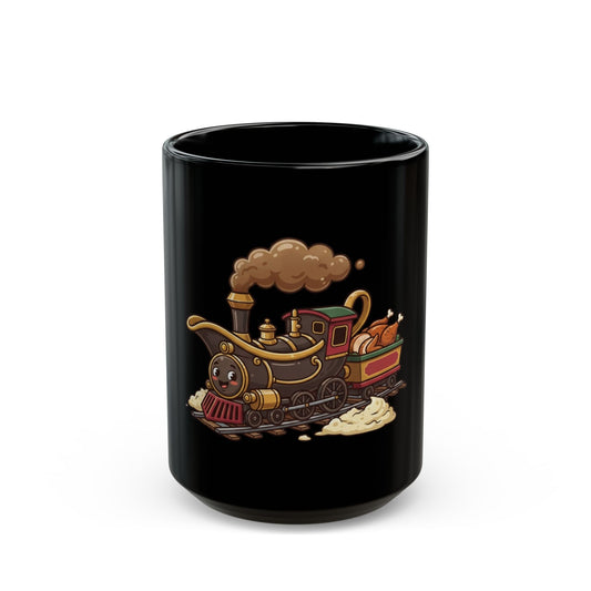 "Next Stop Food Coma" Black Ceramic Mug — Graphic