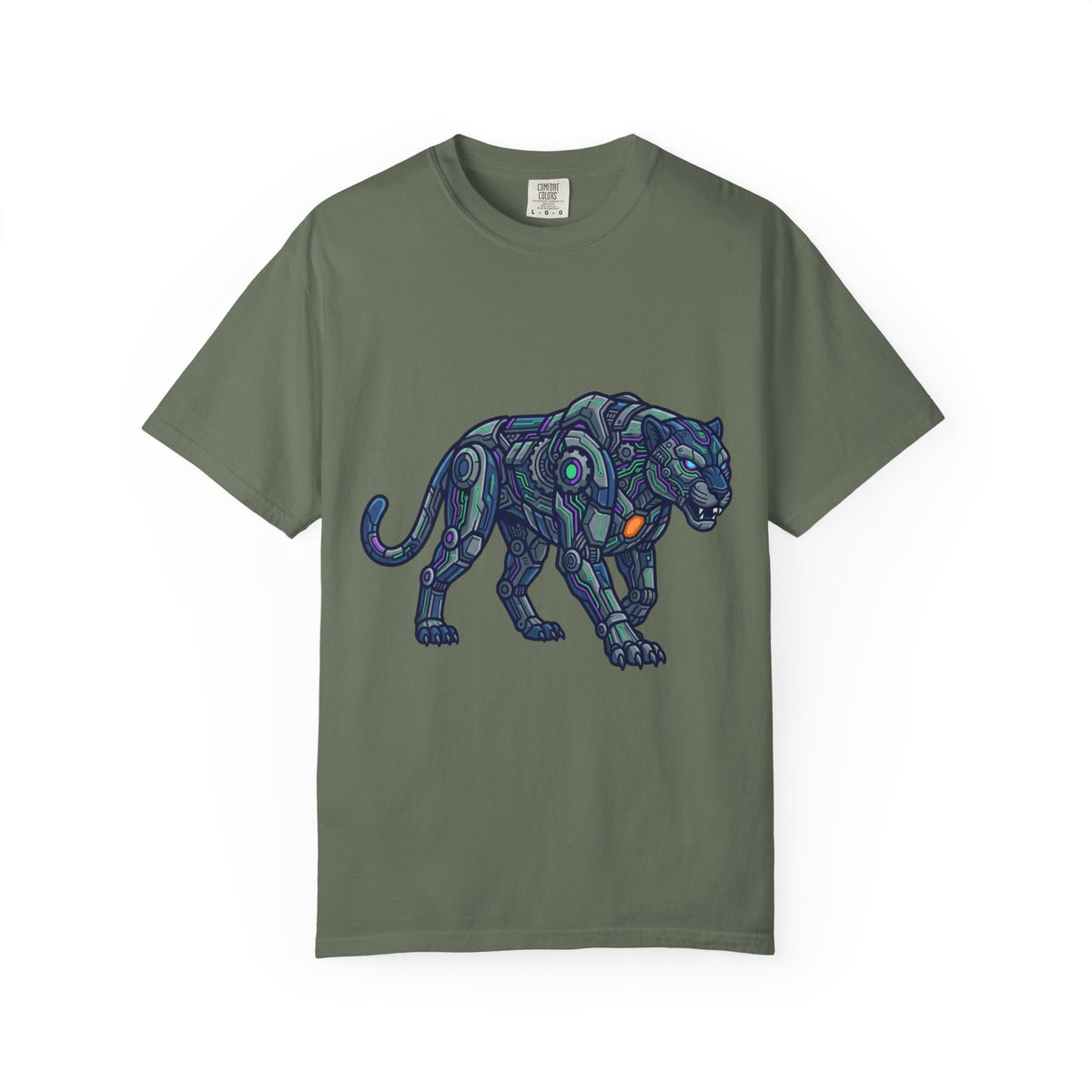 Color: Moss | Cyber Panther Unisex Garment-Dyed Tee