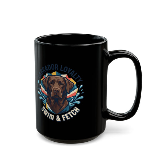"Labrador Loyalty Swim Fetch" Black Ceramic Mug