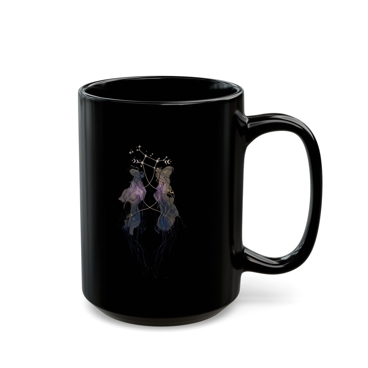"Gemini The Celestial Twins" Black Ceramic Mug
