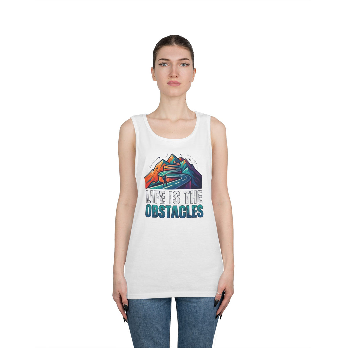 Color: White | Life Is The Obstacles Tank Top
