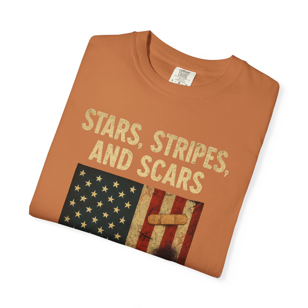 "STARS, STRIPES, AND SCARS" Unisex Garment-Dyed T-shirt