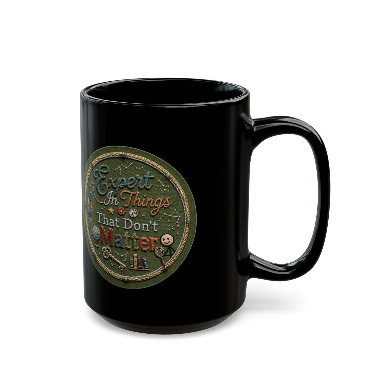 "Expert In Things That Don't Matter" Black Ceramic Mug