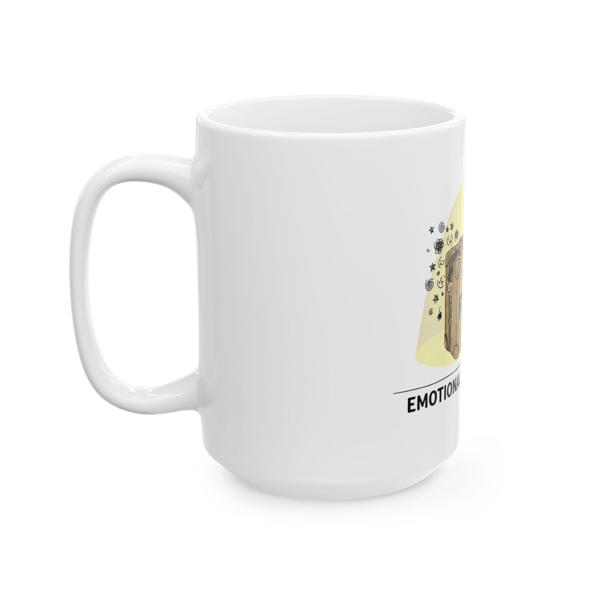 "Emotional Baggage Claim" White Ceramic Mug — Graphic