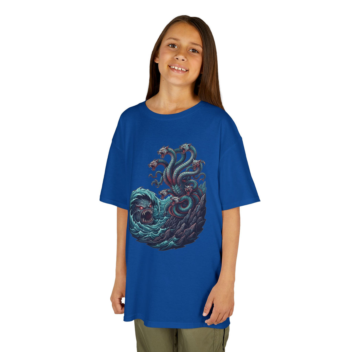 Color: Royal | Charybdis and Scylla (Greek Mythology) Kids Tee