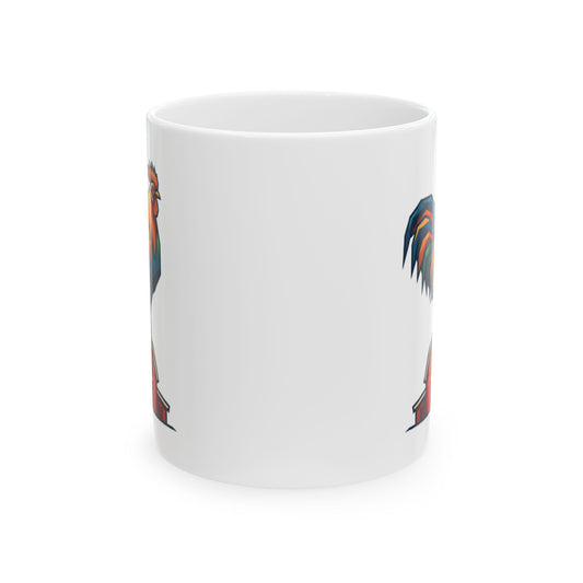 "Barnyard Rooster" White Ceramic Mug