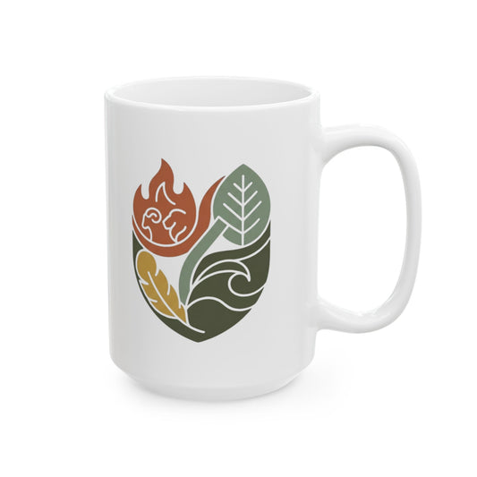 "Four Elements- Fire, Earth, Air, Water" White Ceramic Mug — Graphic