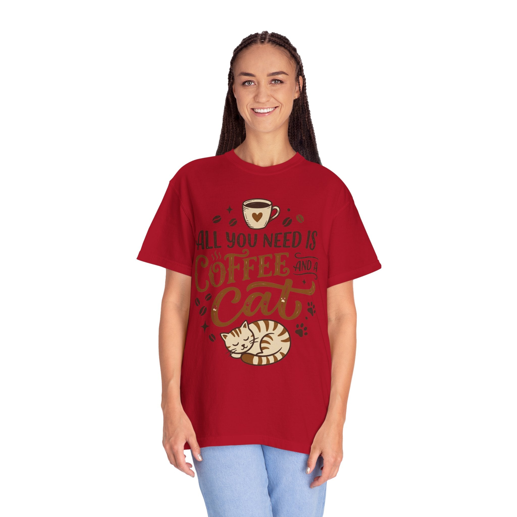 "All You Need is Coffee and a Cat" Unisex Garment-Dyed Tee