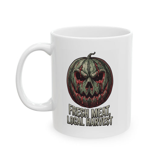 "Fresh Meat, Local Harvest" White Ceramic Mug