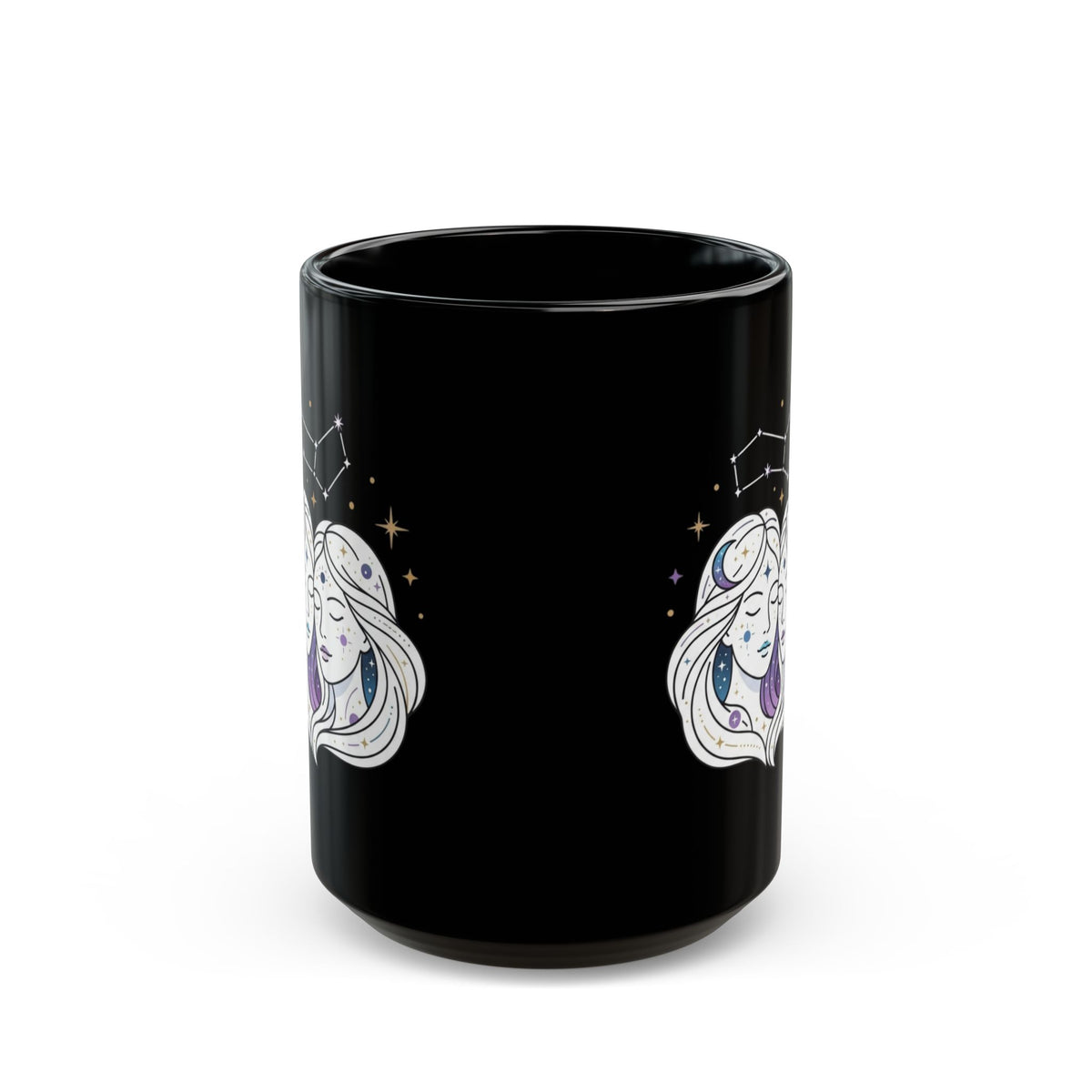 "Gemini The Celestial Twins" Black Ceramic Mug — Graphic