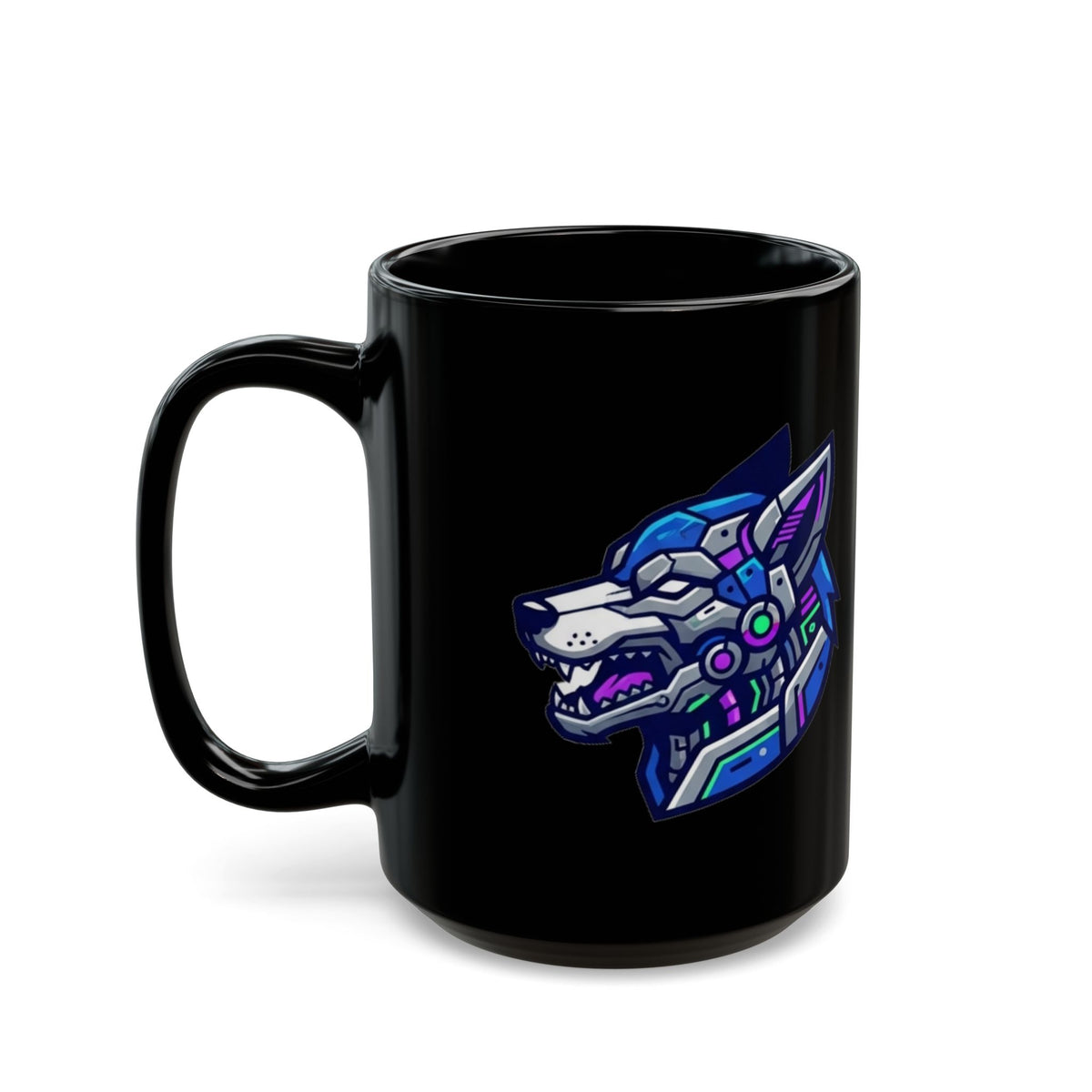"Cyber Wolf" Black Ceramic Mug — Graphic