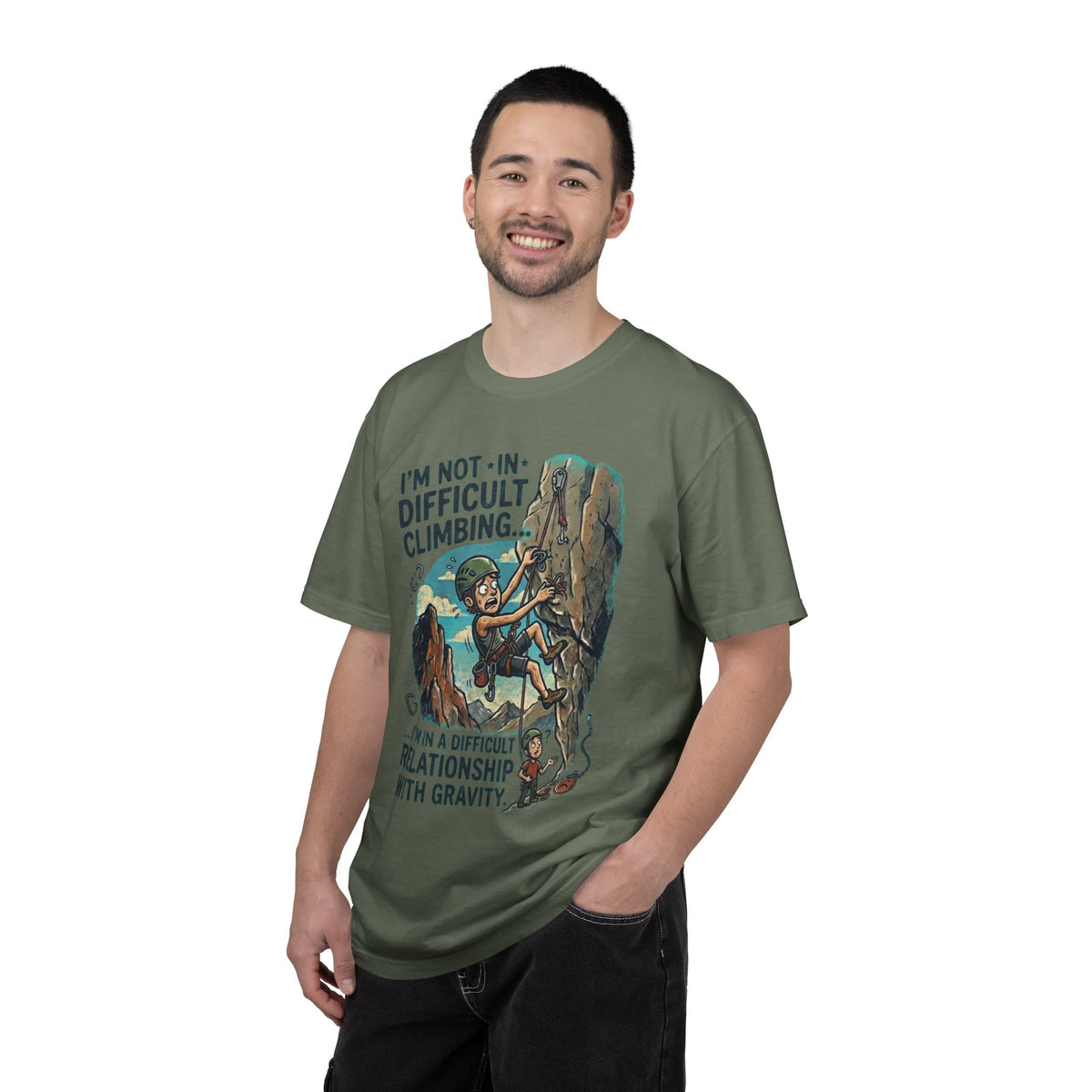 Color: Moss | Difficult Climbing Unisex Garment-Dyed Tee