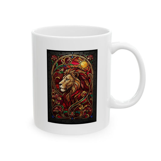 "Stained Glass Sign LEO" White Ceramic Mug