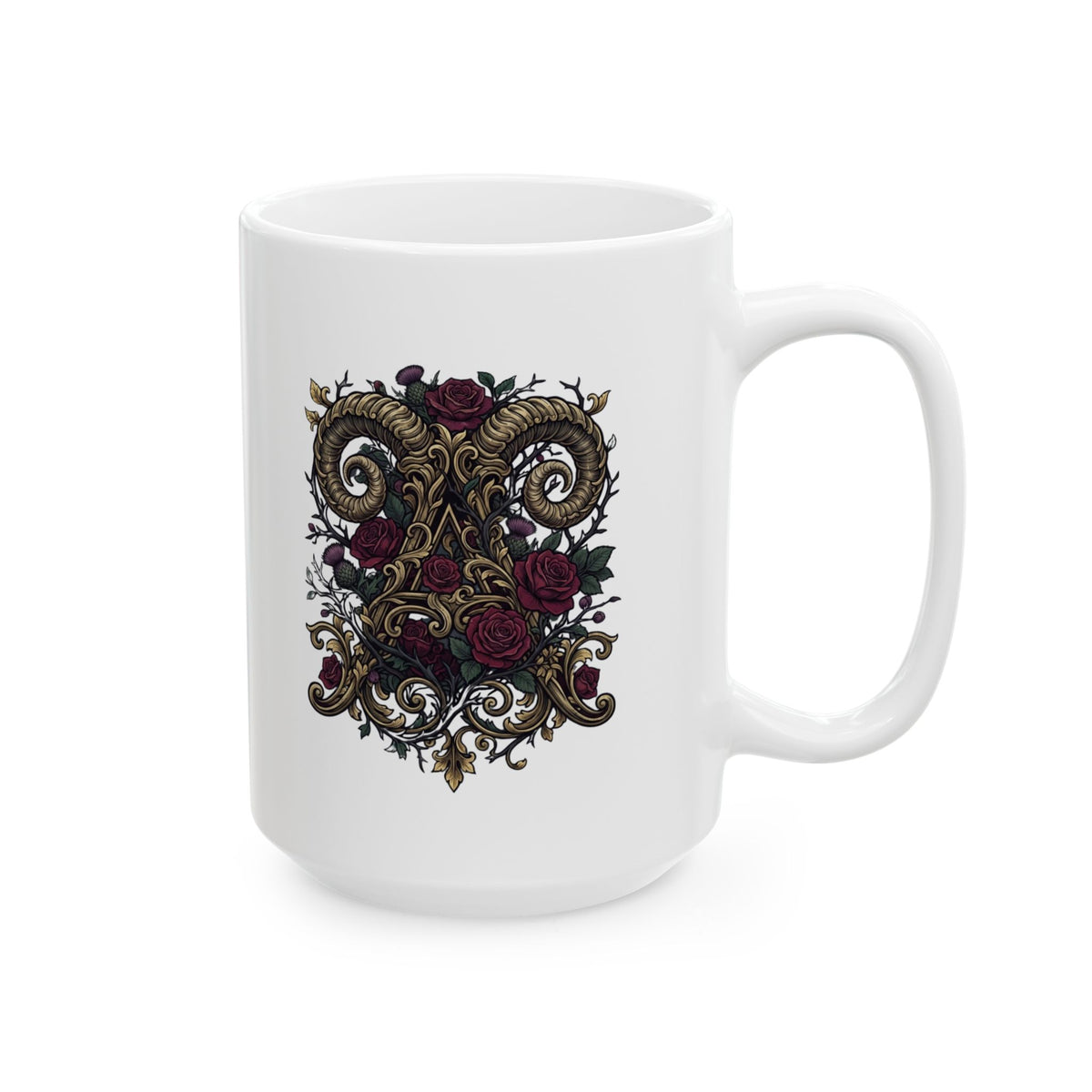 "Floral Monogram Aries" White Ceramic Mug