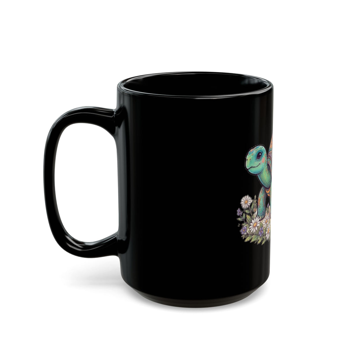 "Hippy Turtle" Black Ceramic Mug