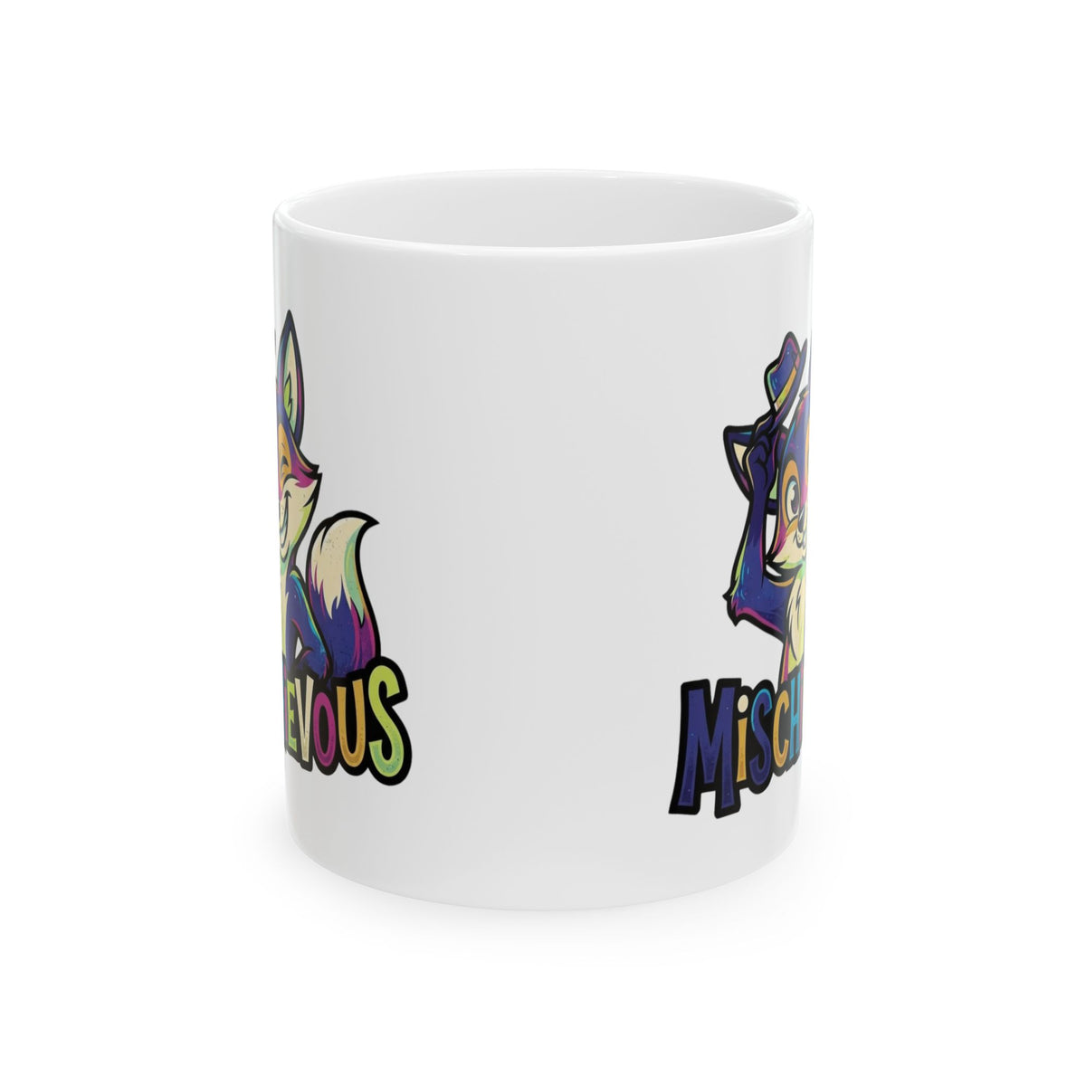 "Mischievous" White Ceramic Mug