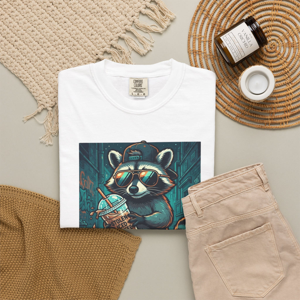 "Raccoon Energy" Unisex Garment-Dyed Tee