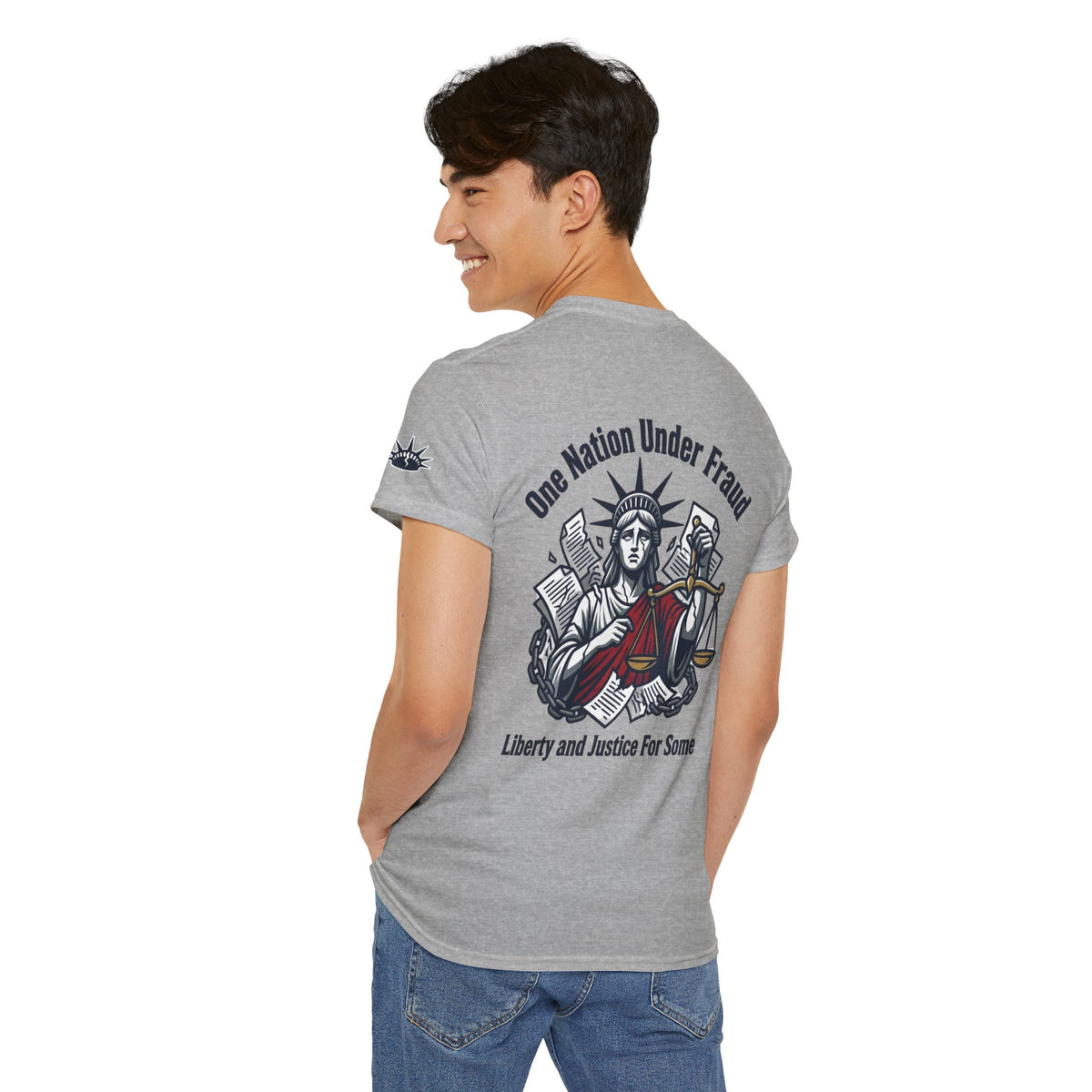 Color: Sport Grey | One Nation Under Fraud Premium Graphic Tee