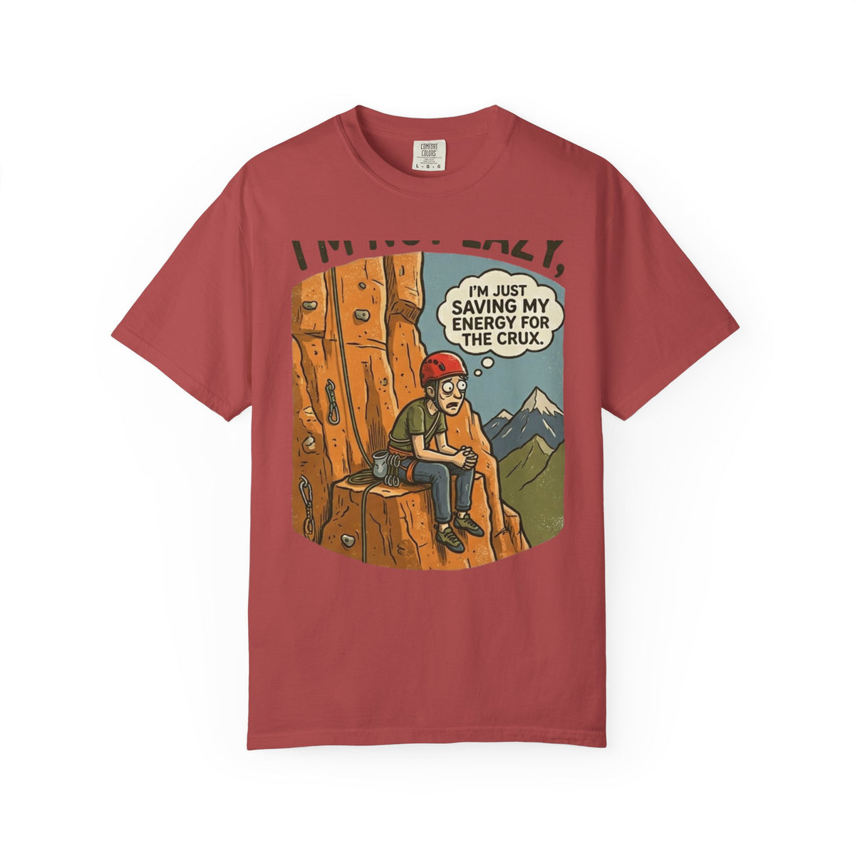 Color: Crimson | Saving Energy for the Crux Unisex Garment-Dyed Tee