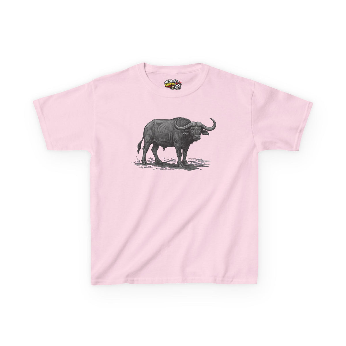 "Pencil Sketch Art Cape Buffalo" Kids Tee
