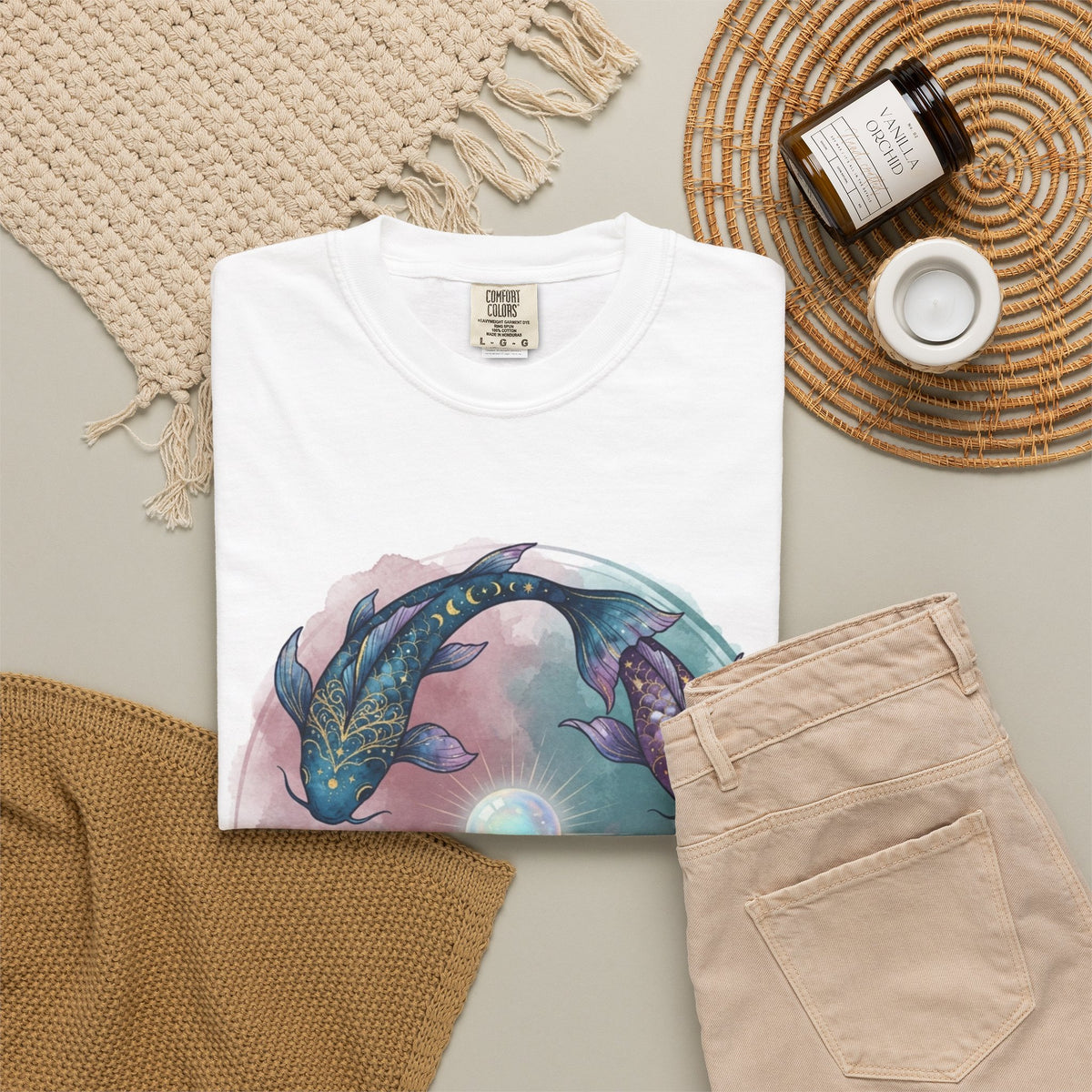 "Pisces The Infinite Fish" Unisex Garment-Dyed Tee
