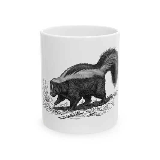 "Pencil Sketch Art Skunk" White Ceramic Mug
