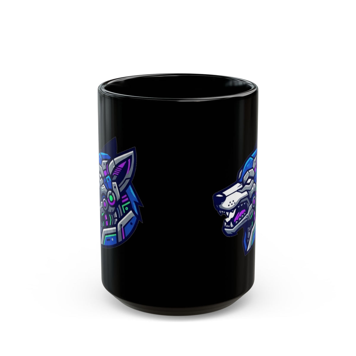 "Cyber Wolf" Black Ceramic Mug — Graphic