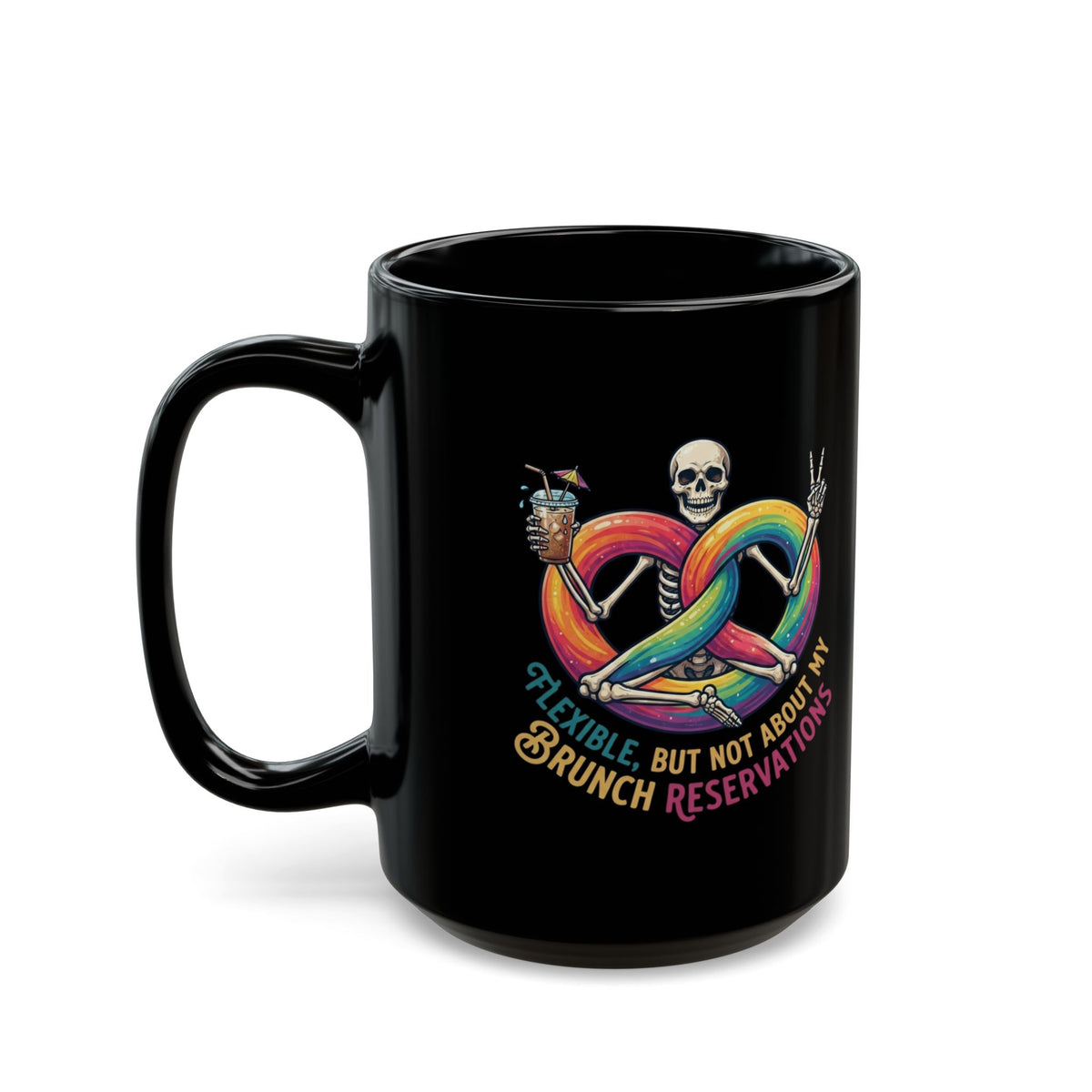 "Flexible But Not About Brunch" Black Ceramic Mug