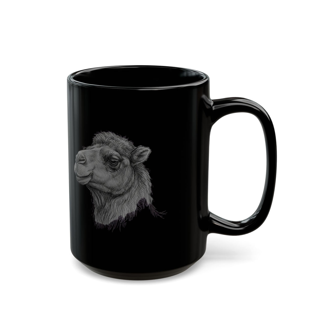 "Pencil Sketch Art Camel" Black Ceramic Mug — Graphic