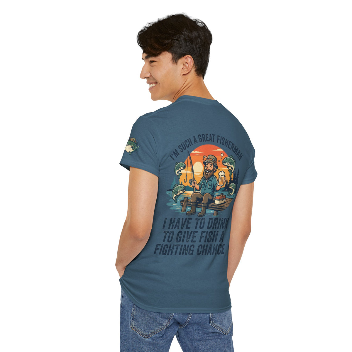Color: Indigo Blue | Drink to Give Fish a Fighting Chance Premium Graphic Tee