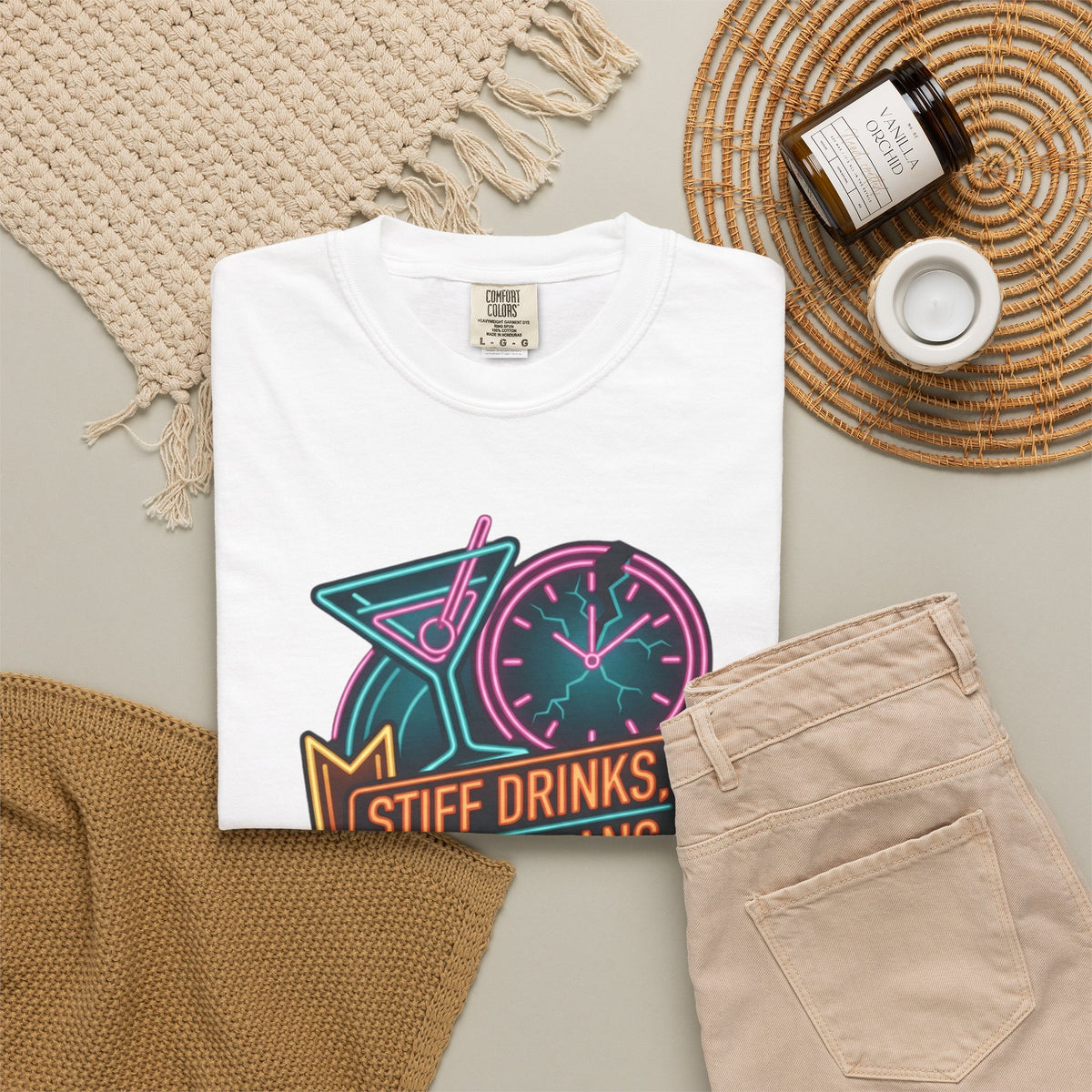 "Stiff Drinks Loose Plans" Unisex Garment-Dyed Tee